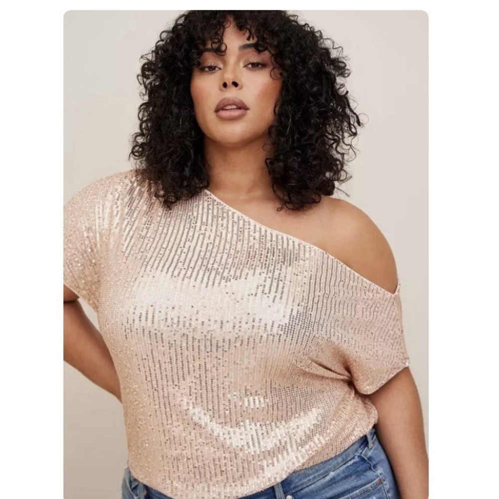 NWT Torrid Gold Sequin Off The Shoulder Short Sleeve Pullover Top Size 6X